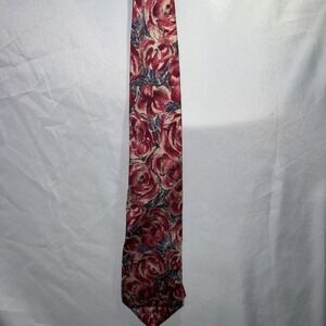 Geoffrey Beene Mens Silk Necktie red roses blue back ground unique 79